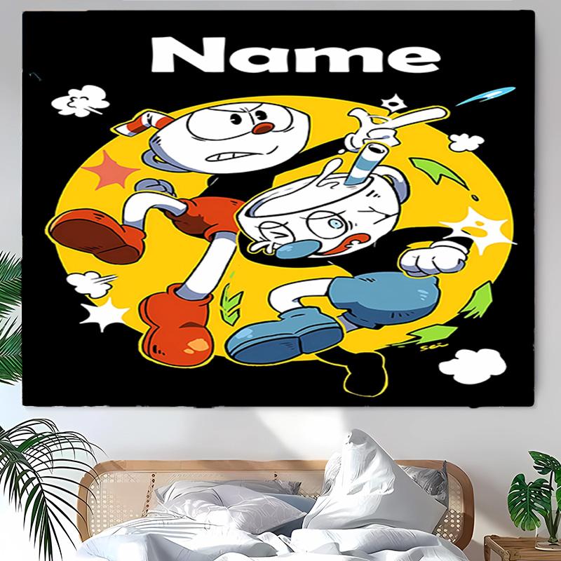 Personalized Cuphead Background Tapestry,Custom Name Birthday Party,Multifunctional Wall Decoration for Home Decor,Various Occasions