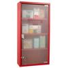 Lockable Medicine Cabinet, 3-Shelf 4-Tier, Glass Door, Cross Logo, 30 x 12 x 60 cm, Red Steel