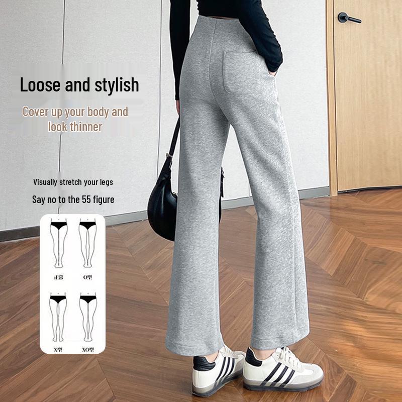 Pantalon gris taille haute petite micro-évasé – Cache-hanches, amincissant, sportif et court pour femmes en automne