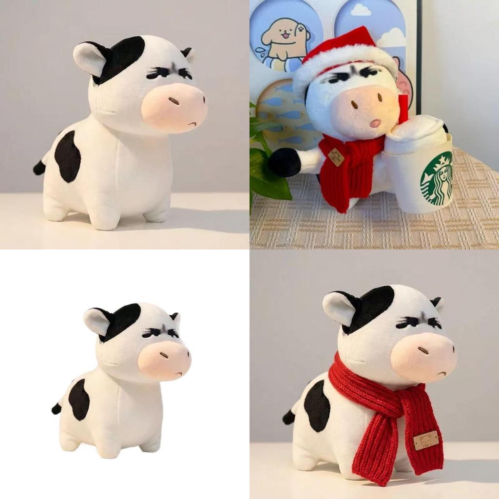 Cute Grassland Cow Plush Toy With Red Scarf For Kids And Adults Gifts