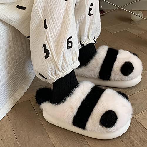 YUYAKESHI Cute Panda Non-Slip Winter Room Shoes, Fluffy, Warm, Soft, and Comfortable for Indoor Use (Non-Wrapped Ankle, Sizes 25-25.5cm)