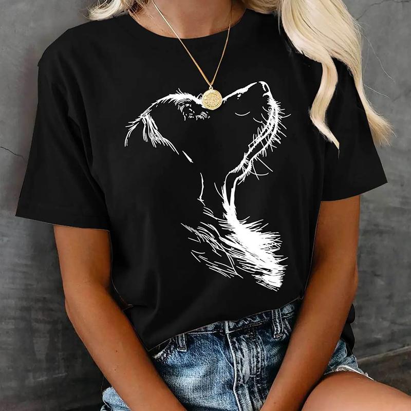 

Женская летняя футболка с принтом щенка, в стиле ретро, с коротким рукавом, повседневная, с принтом, топы 3XL чёрный