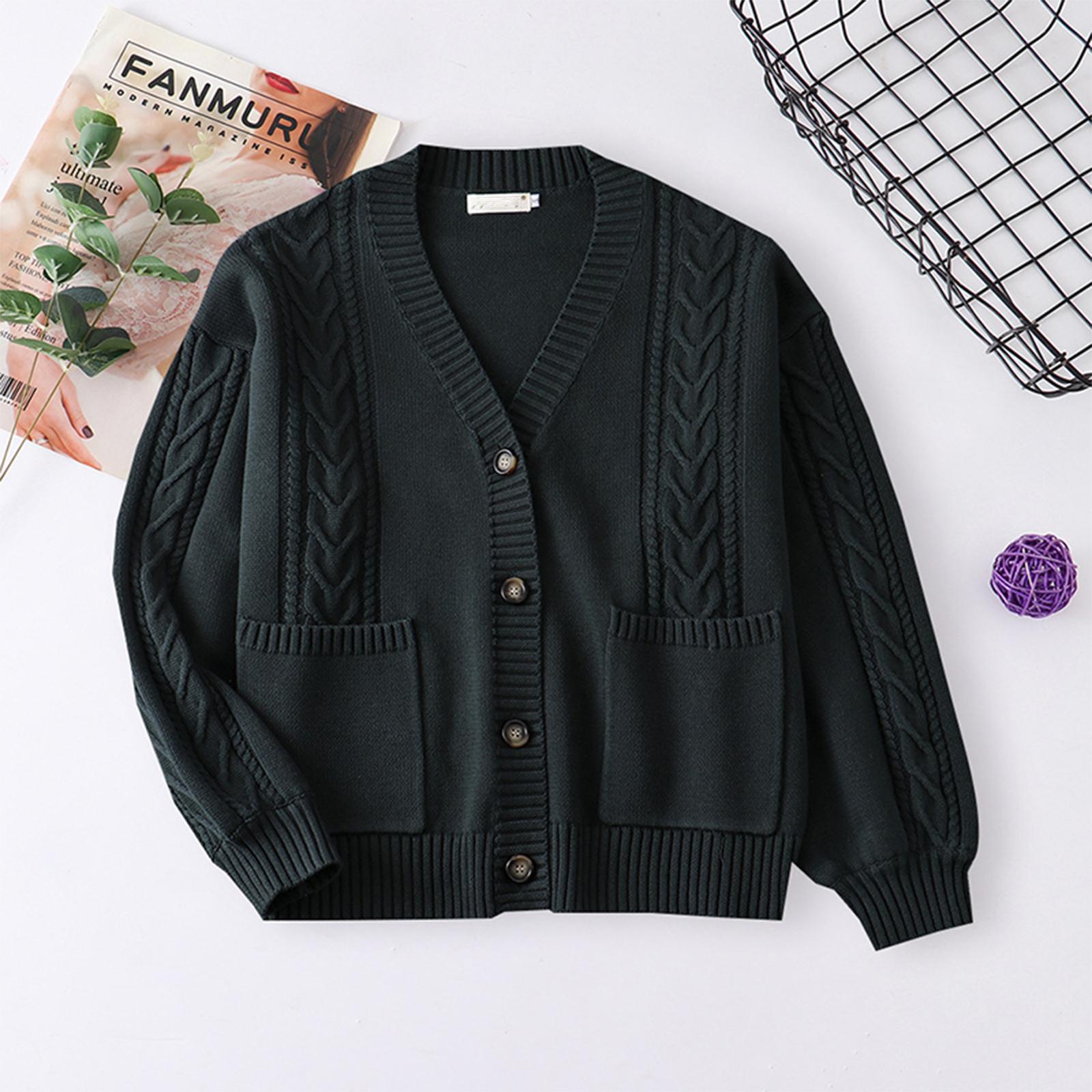 

Women s Solid Color Long Sleeved Button Knit Cardigan Jacket Sweater Knit Sweater M тёмно-синий