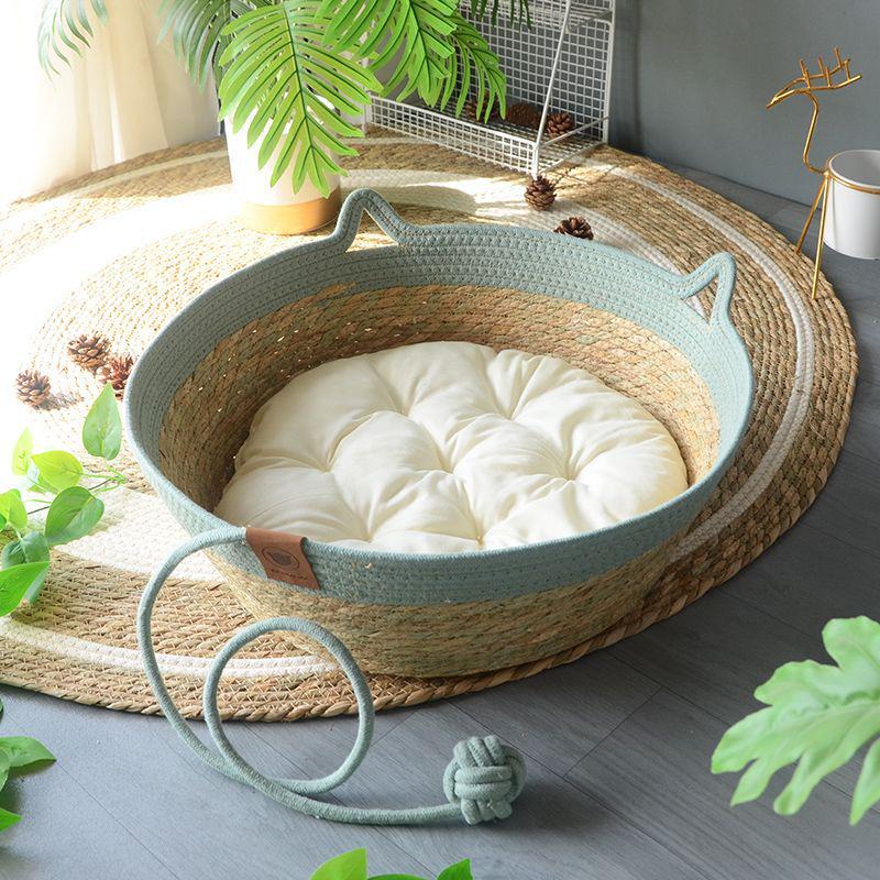Rattan Woven Cat Bed: All-Season Winter Warm Nest for Pets