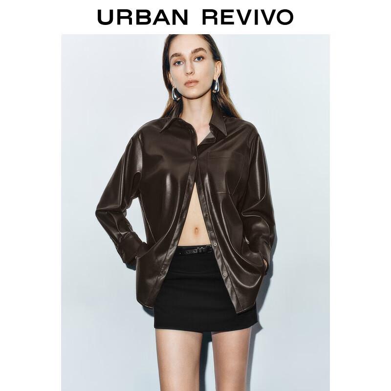 UR 2025 Autumn Modern PU Long Sleeve Open-Front Shirt M