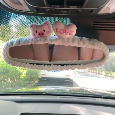 Cute Cartoon Rear View Mirror Decorative Cover Plush Bear/Rabbit/Pig Elastic Universal Rearview Mirror Cover Auto Accessories