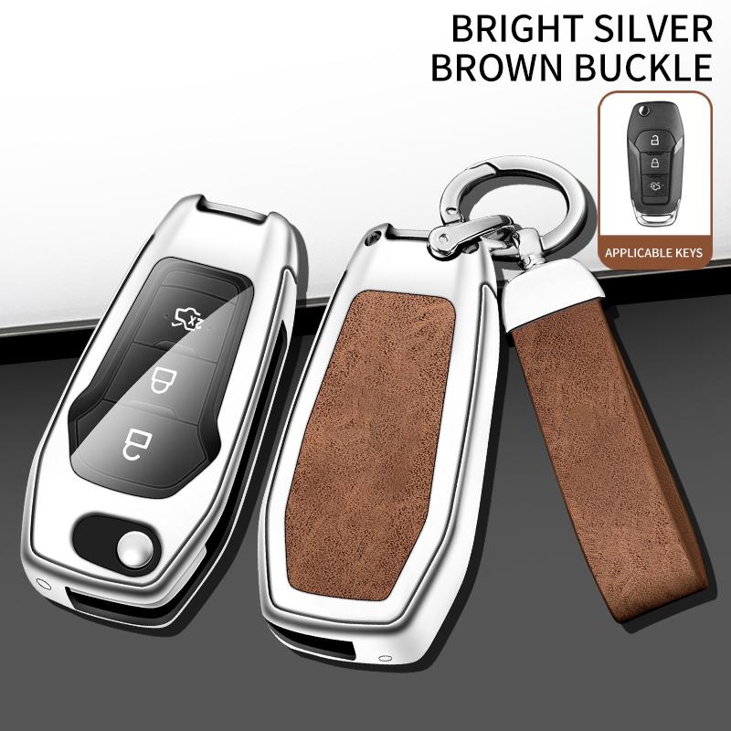 Zinc Alloy Leather Car Key Case Cover Holder Fob Protector Shell For Ford Figo Mondeo 5 Ecosport Puma Fiesta Mk8 Everest Ranger