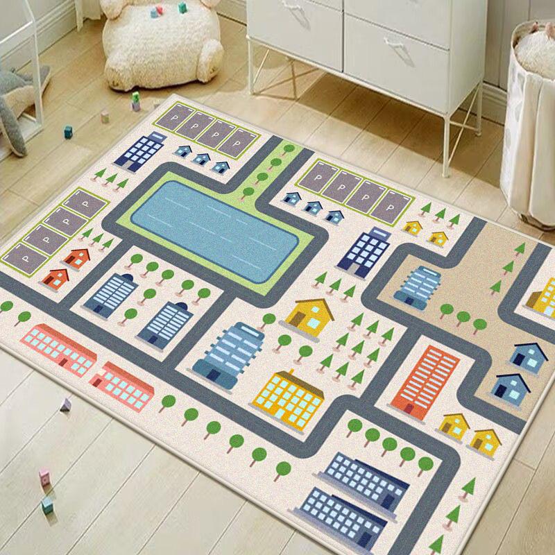 Velkoplošný koberec do obývacího pokoje, dekorace dětské ložnice, koberce do prostoru pohovky, kreslená silniční hrací podložka, měkké protiskluzové koberce do dětského pokoje