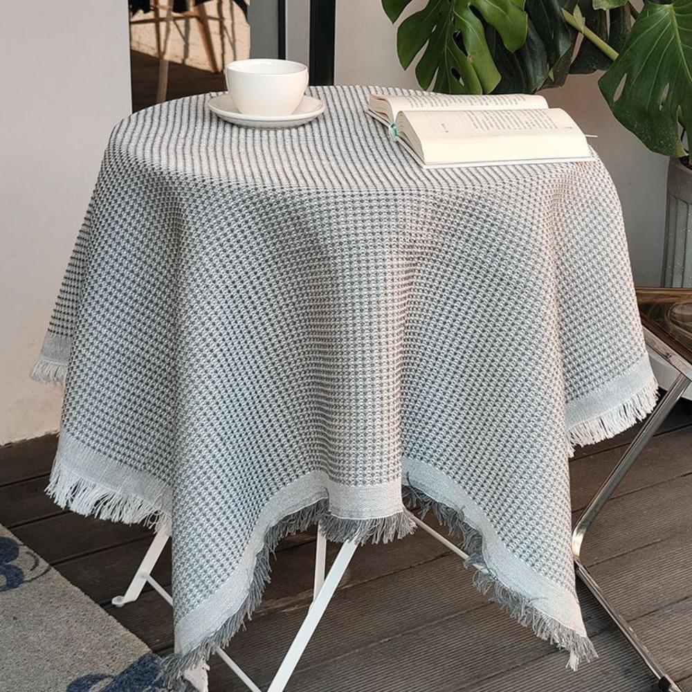 Waffle Texture Garden Table Cloth White Dinner Tea Table Covers Round Table Tablecloth  Dessert