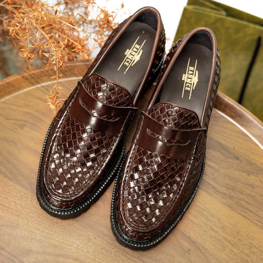 

Мужские лоферы, деловая повседневная кожаная обувь, мужская деликатная обувь с большой головкой 44 темно-коричневого