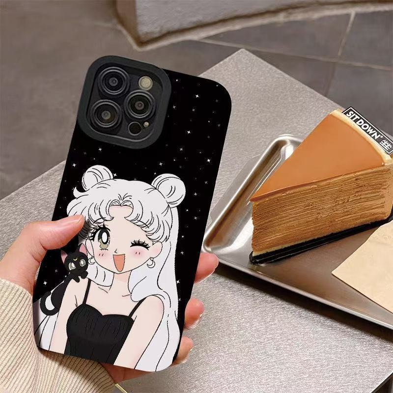 Black cat beautiful girl applies to Apple 15/16promax mobile phone case iPhone 14 pupil eyes 13 matte 12 animation