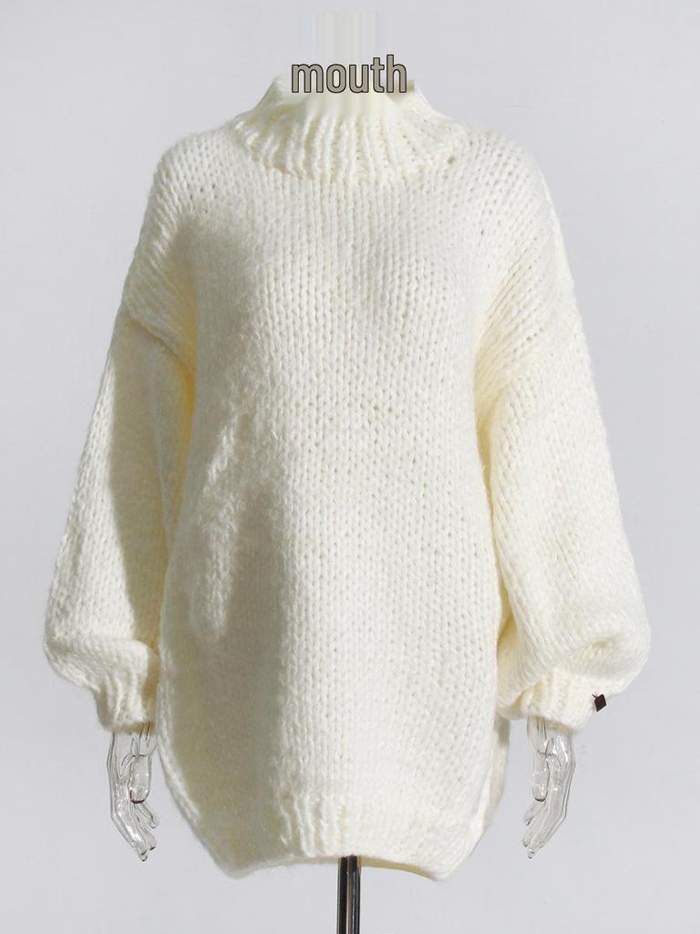 Elegant 2026 Autumn Batwing Sleeve Knit Sweater: Fashionable Loose Fit, Solid Color, Round Neck Pullover for Women