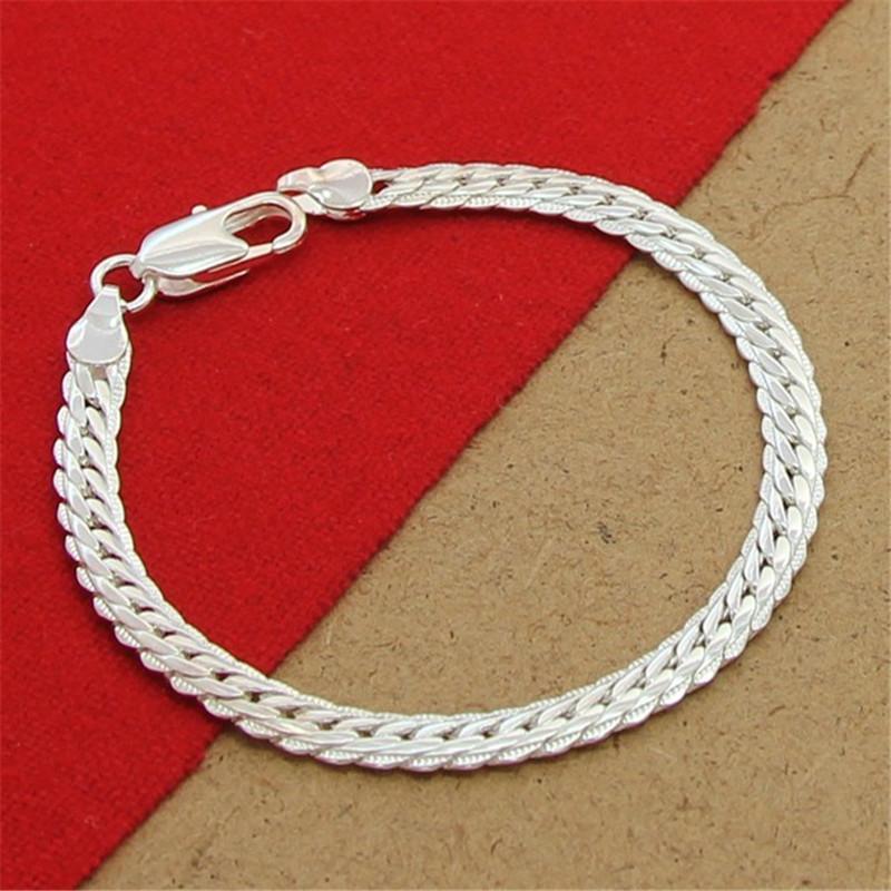 High Quality  Sterling  Bracelet 8 Inch 5MM Flat Snake Chain Bracelet For Men & Women Party Charm Jewelry Gift