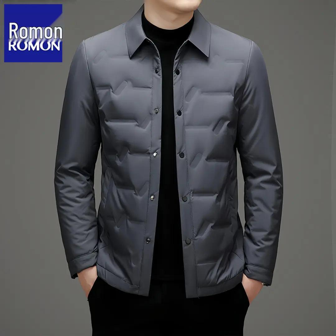 Мужская легкая пуховая куртка Romon - Распродажа межсезонья: Осенне-зимний business casual с отложным воротником. 2XL серый