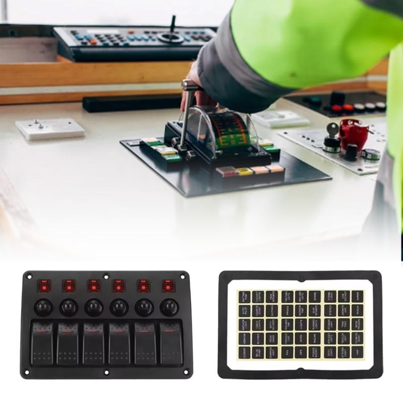 Toggle Switches with Indicator Light & Sticker On Off Switches Panel for Car 6 Gang Rocker Switches Panel Waterproof