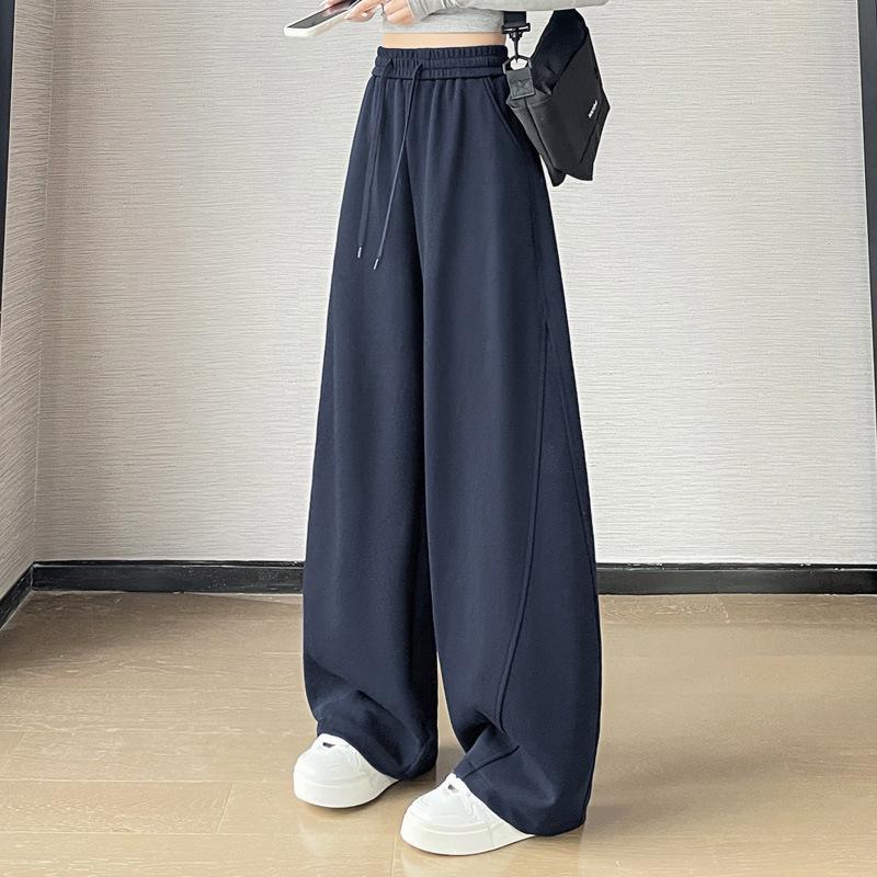 

Women s Light Gray High-Waisted Wide-Leg Pants, Spring/Autumn 2026 - Loose Fit, Crooked Blade Design, Casual & Slimming, Style 23305-3 Small темно-синього кольору