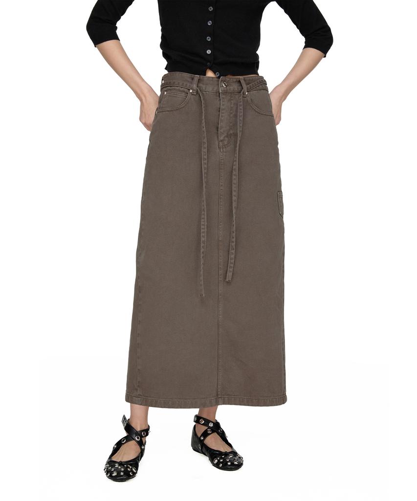 SUNBURNPROJECT String Color Denim Maxi Skirt, Brown