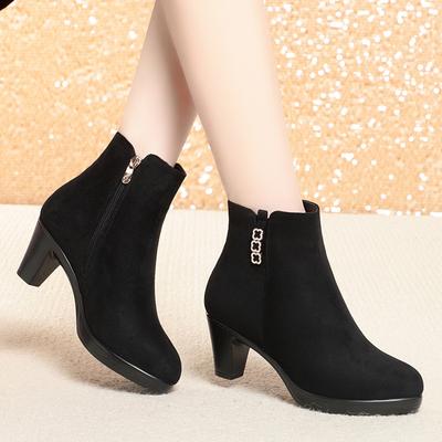 Stivali Singoli Primavera e Autunno Nuovi Stivali da Donna Stivali con Tacco Alto Tacco Spesso Stivaletti Bassi Stivali Martin da Donna in Pile Autunno e Inverno