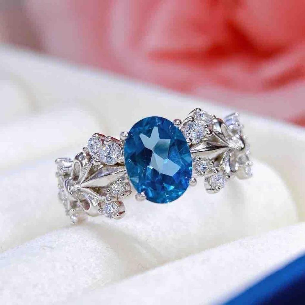 Natural Blue Topaz S925 Silver Ring - Simple Design Jewelry