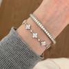 Elegant Pink Four-Leaf Clover Necklace Set With Floral Pendant Rose Gold Plated Copper Jewelry Women