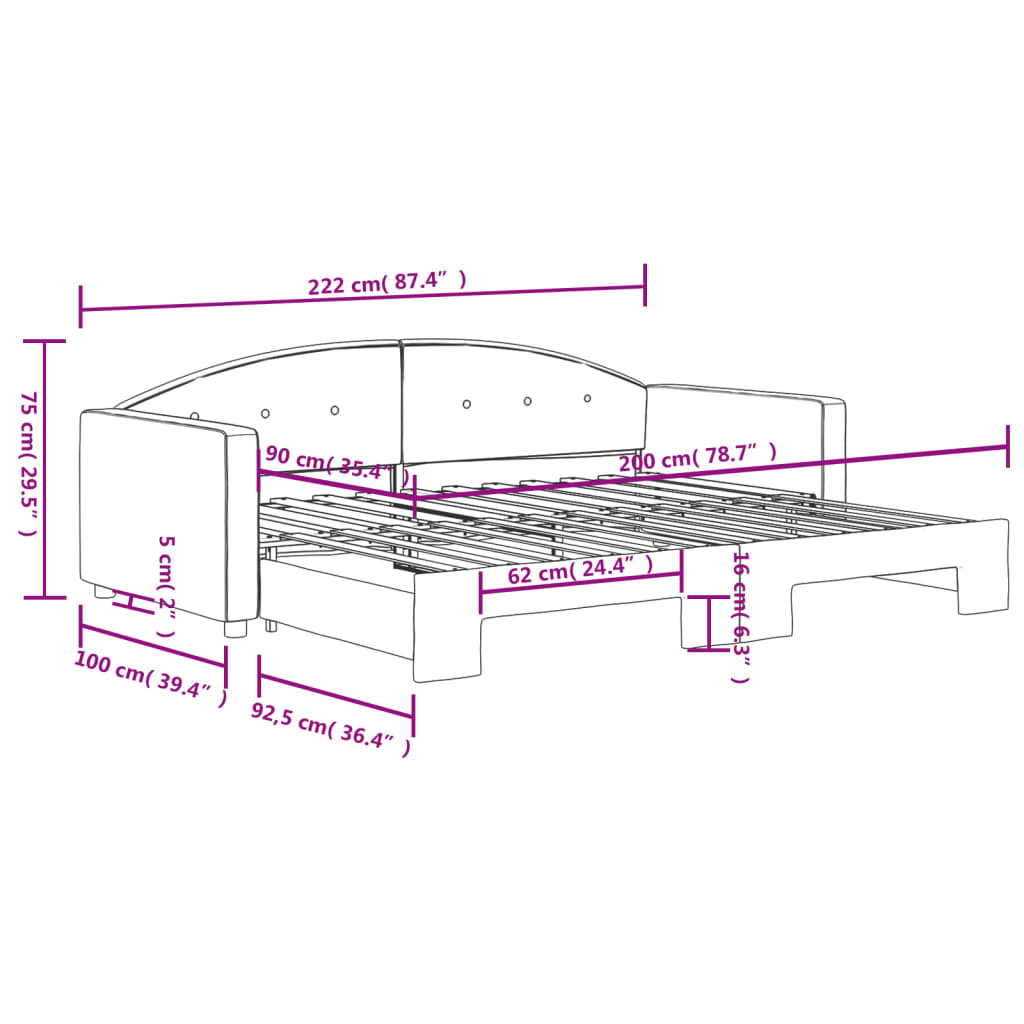 Pull Out Daybed Light Grey 90x200 cm Velvet
