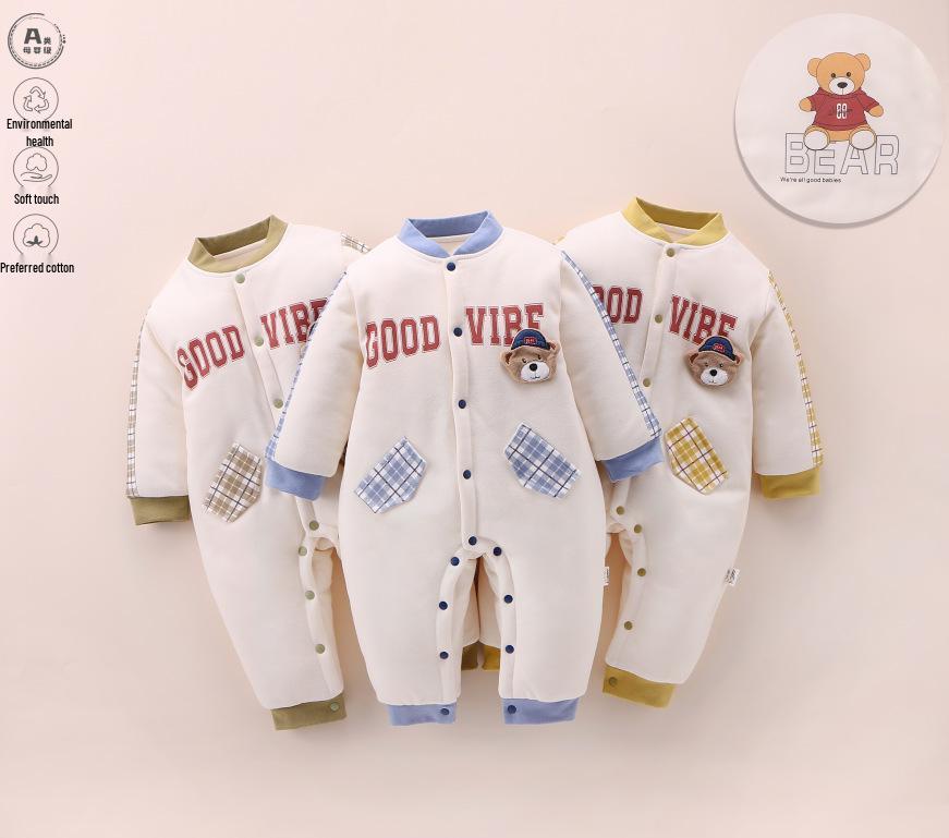 Unisex Baby Padded Romper: Cozy Autumn/Winter Bodysuit, Newborn Cotton Crawling Suit, Warm Outerwear. 66 cm