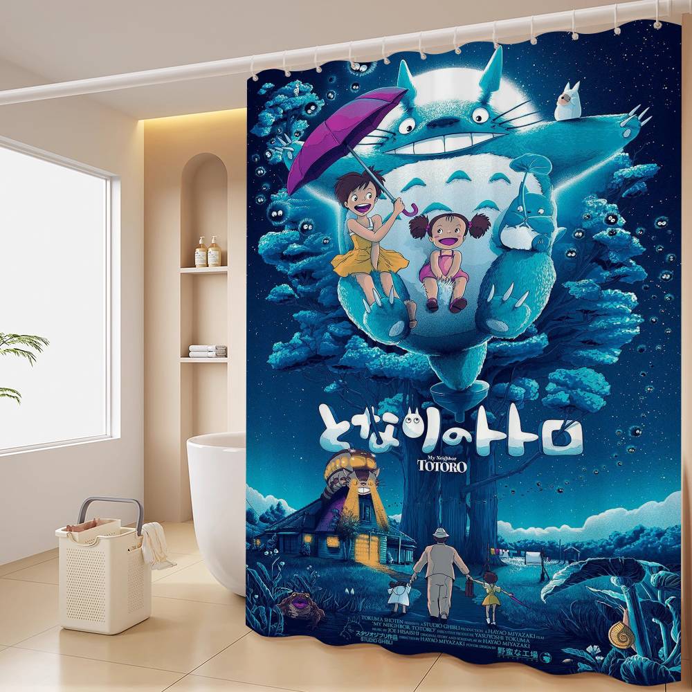 Kawaii T-Totoros Pattern Bathroom Shower Curtain Bathroom Partition Curtain Light Opaque Waterproof Material Bathroom
