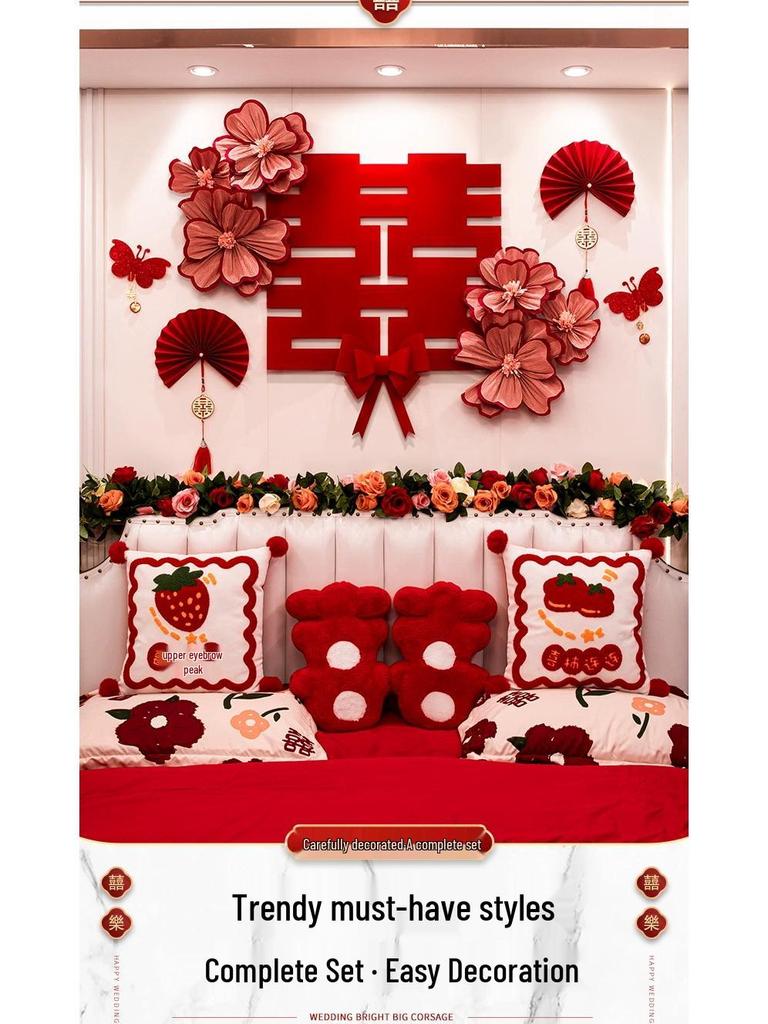 Wedding Bedside Crepe Paper Flower Décor - Artificial Flowers for Bedroom Wall & Engagement Decorations