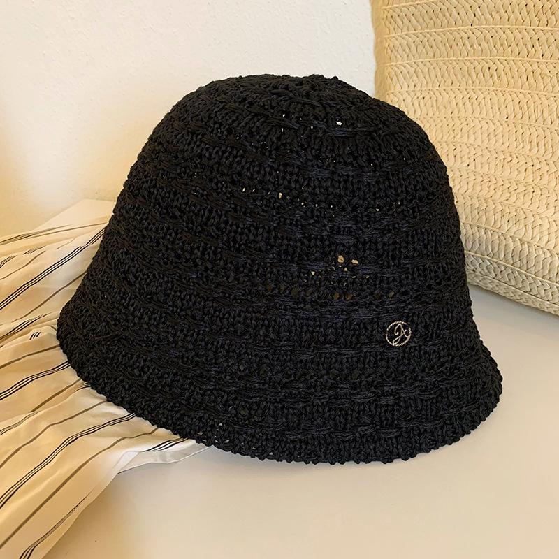 Japanese Solid Color Knitted Hollow Fisherman'S Hat Children Spring And Summer Breathable Sunshade Sunscreen Hat Basin Hat