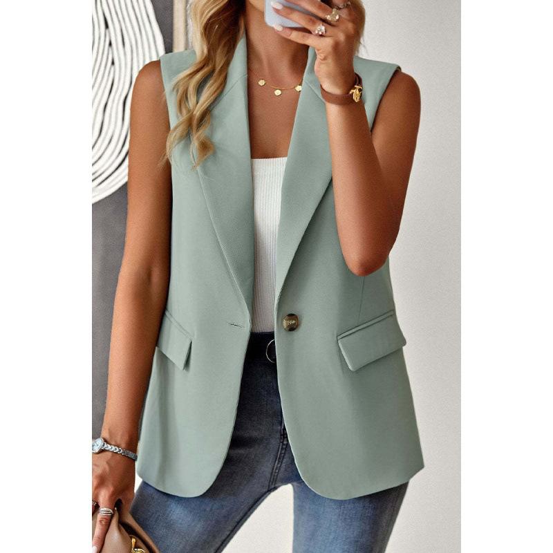 Women's Suit Vest Solid Color Office Casual Tops Cardigan Loose Simple Coat for Women