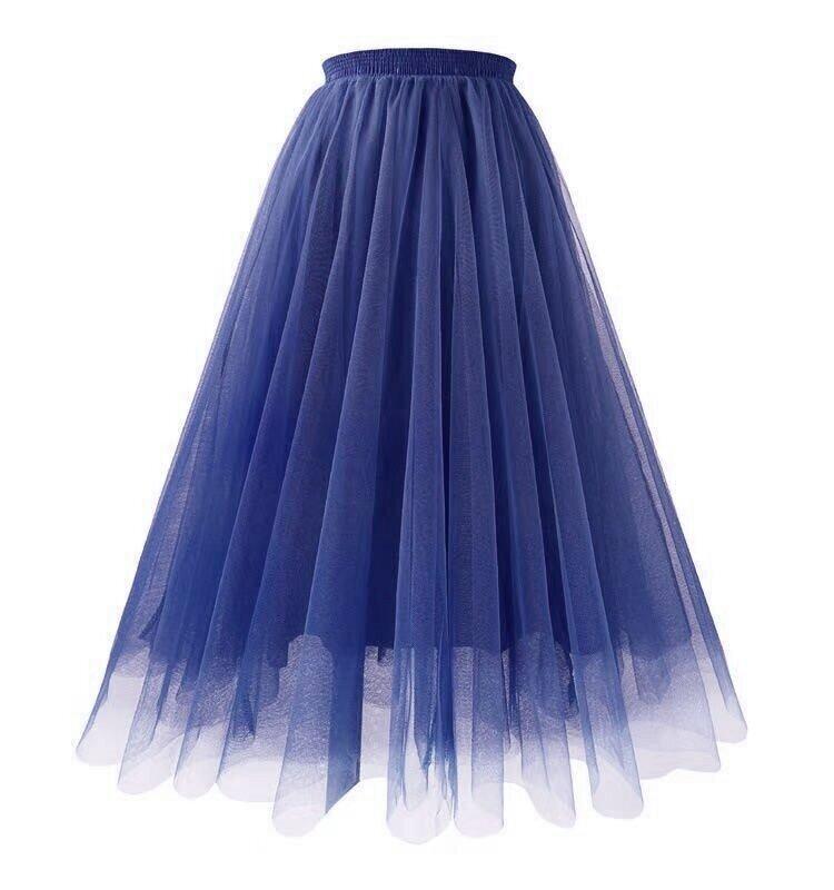 Plus Size Women's Autumn Winter Tulle Pleated Long Skirt Princess Style High-Waisted Slimming Soft Fresh A-Line Casual All-match Versatile Skirt