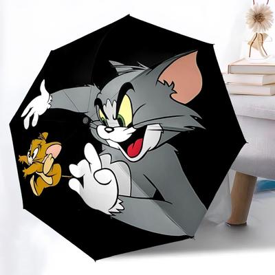 1pc Tom Jerry Automatic Open/Close Folding Umbrella, Windproof 8-Rib Construction, Lightweight Travel Umbrella for Women/Men 27