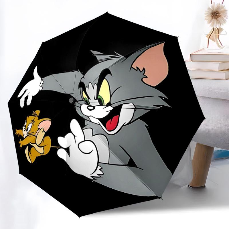1pc Tom Jerry Automatic Open/Close Folding Umbrella, Windproof 8-Rib Construction, Lightweight Travel Umbrella for Women/Men 27