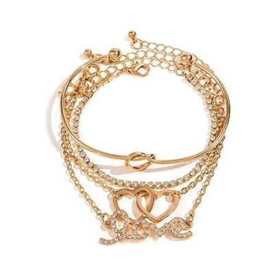 Set aus 4 stilvollen mehrlagigen Kristallarmreifen, vergoldetes Armband für Frauen und Mädchen, Einheitsgröße