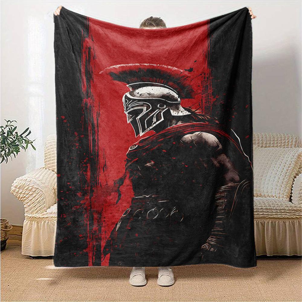 1pc Spartan Warrior Throw Blanket Soft Flannel, Cozy All Season Polyester Perfect for Home, Office