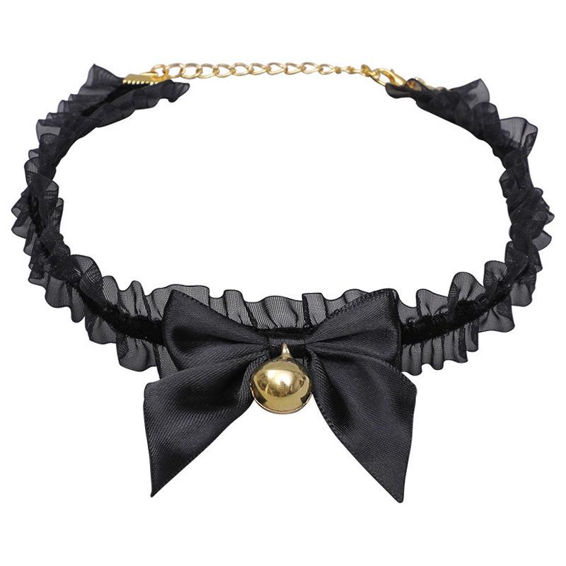 Lolita Fox Ear Cosplay Cat Headband & Erotic Bell Necklace Set with Cute Bow.
