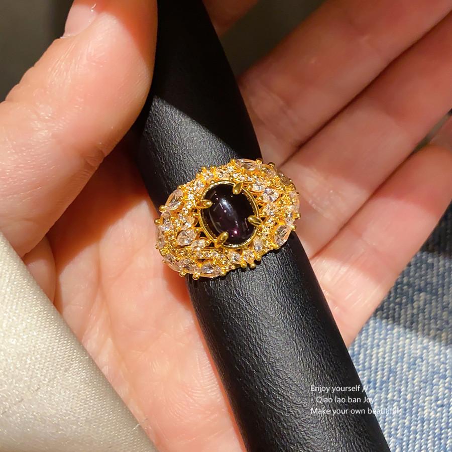 Geometric Gold Plated Zircon Oval Ring For Women Elegant Fashion Jewelry