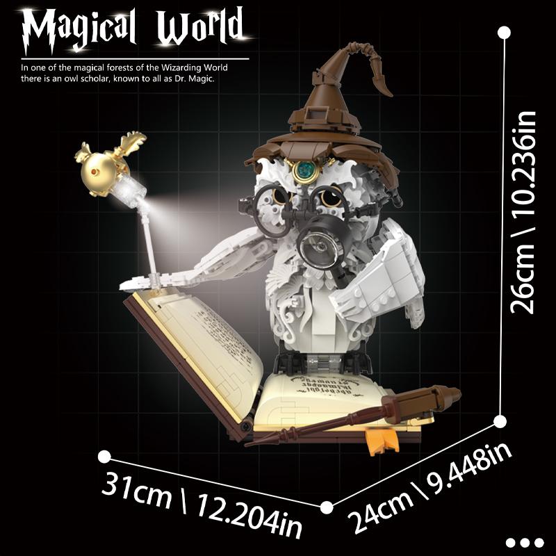 Magische Welt Eule Doktor Zauberbuch und Lichter Bausteine Steine Tiermodelle Jungen Bauspielzeug Kinder Weihnachtsgeschenke