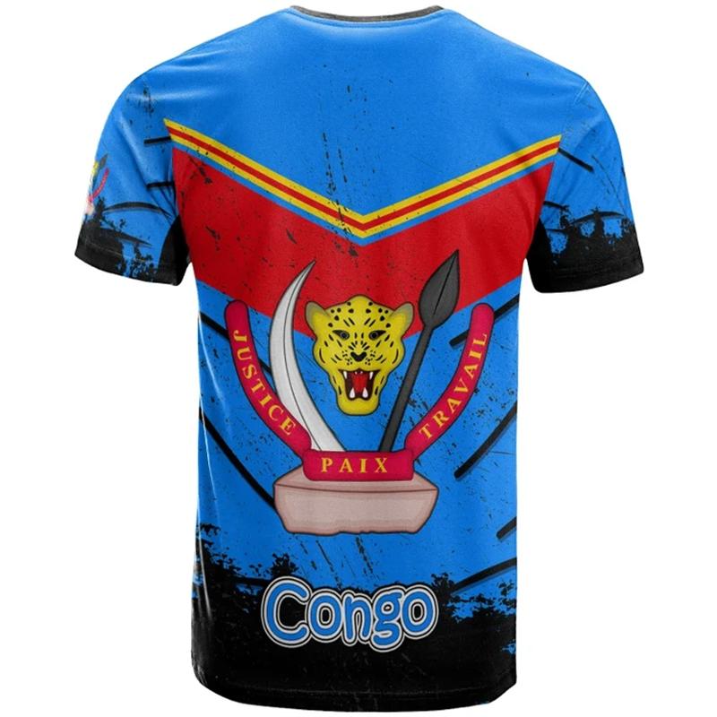 Bandiera della Repubblica Democratica del Congo Stampa 3D Emblema Nazionale T-shirt Estate Casual Girocollo Magliette Maniche Corte Top