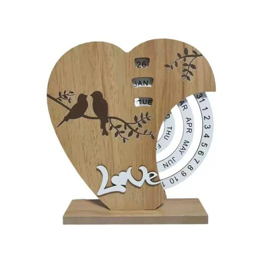 Wood Calendar Ornaments Handcrafted Desk Calendar with Adjustable Month Date Sliding Blocks No Paper Core Unique Office Decor Gift One Size A
