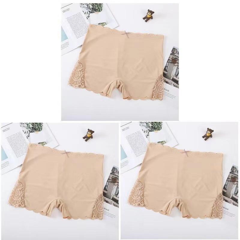 Boxer Sexy en dentelle pour femmes, pantalon en soie glacée, couleur unie, lisse, sans couture, élastique, grande taille, pantalon de sécurité antidérapant