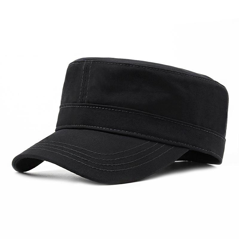 

2022 Spring 100% Cotton Leisure Flat Top Hat Men Big Size Black Military Cap Fitted Navy Caps 56-58cm 58-60cm 60-62cm XL 60-62cm чорний