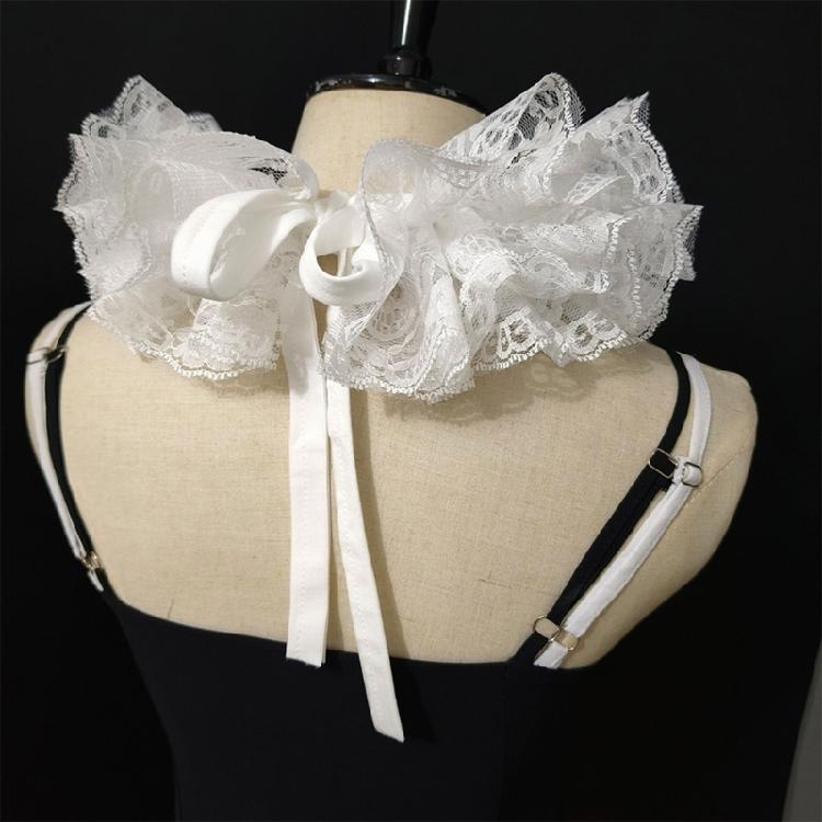 Elegant White Detachable Lace Ruffled Neckpiece Victorian Collar For Theatrical Performances And Halloween Party Costume