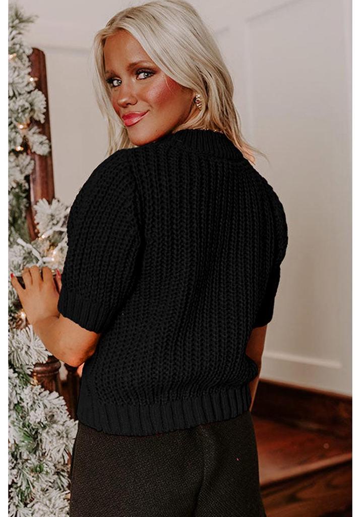 Autumn 2025 Women's Fashion Pullover: Short-Sleeved Bow Tie Knit Top