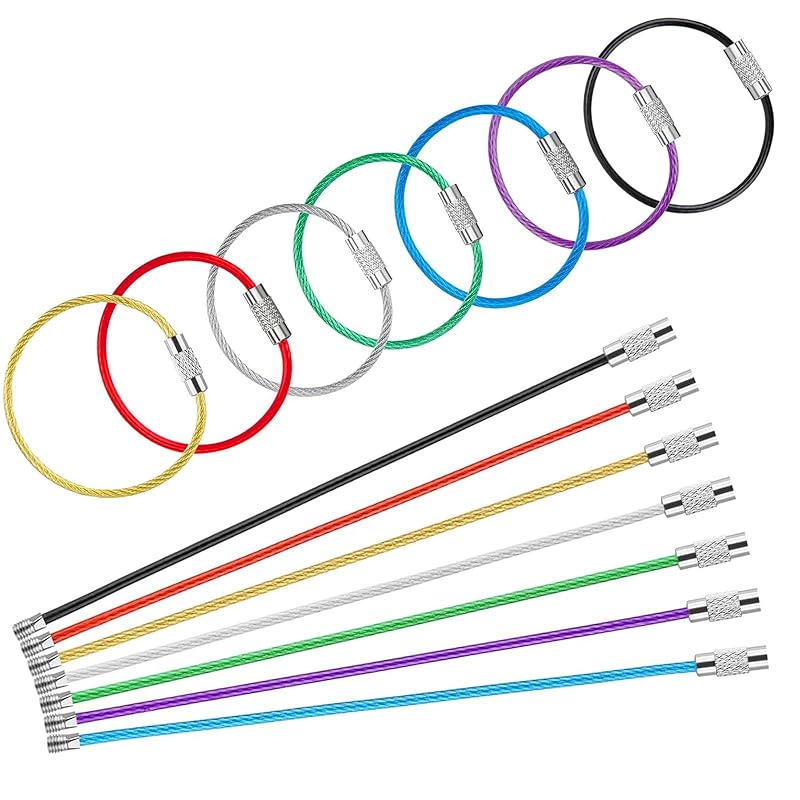 

[Samcos] wire keychain stainless steel colorful screw type key ring 14 pieces set lost theft prevention Multifunctional wire (15cm)