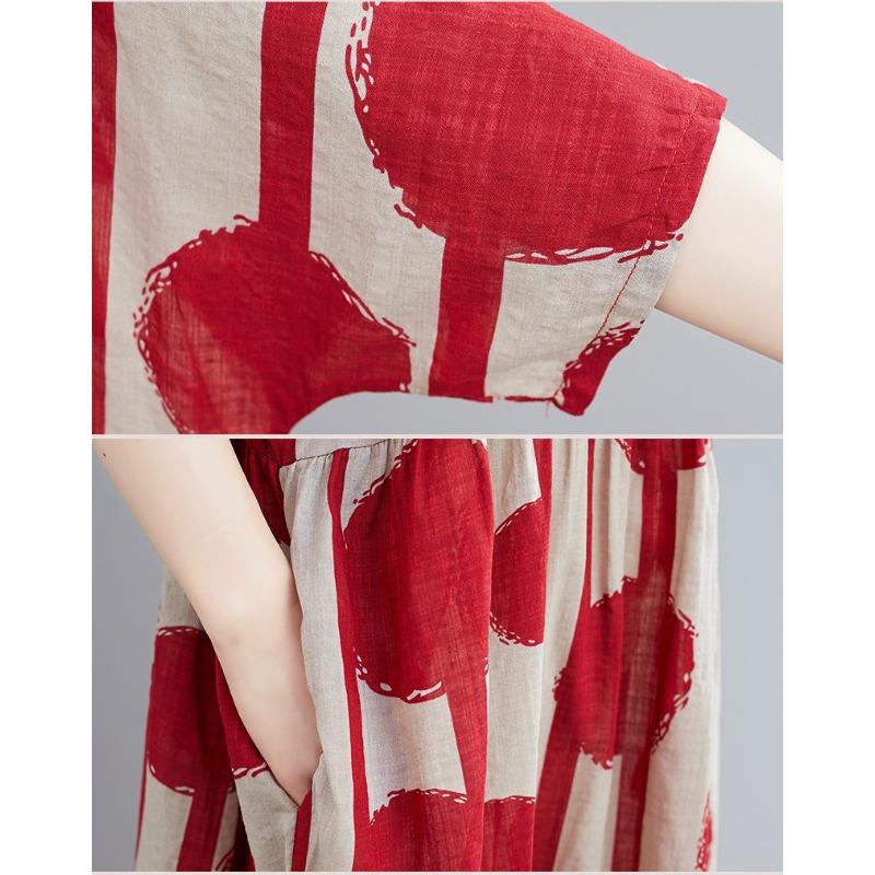 Oversized Vintage Polka Dot Summer Dress Cotton Casual Ladies Dresses for Women New Fashion Female Red Long Dress 2025