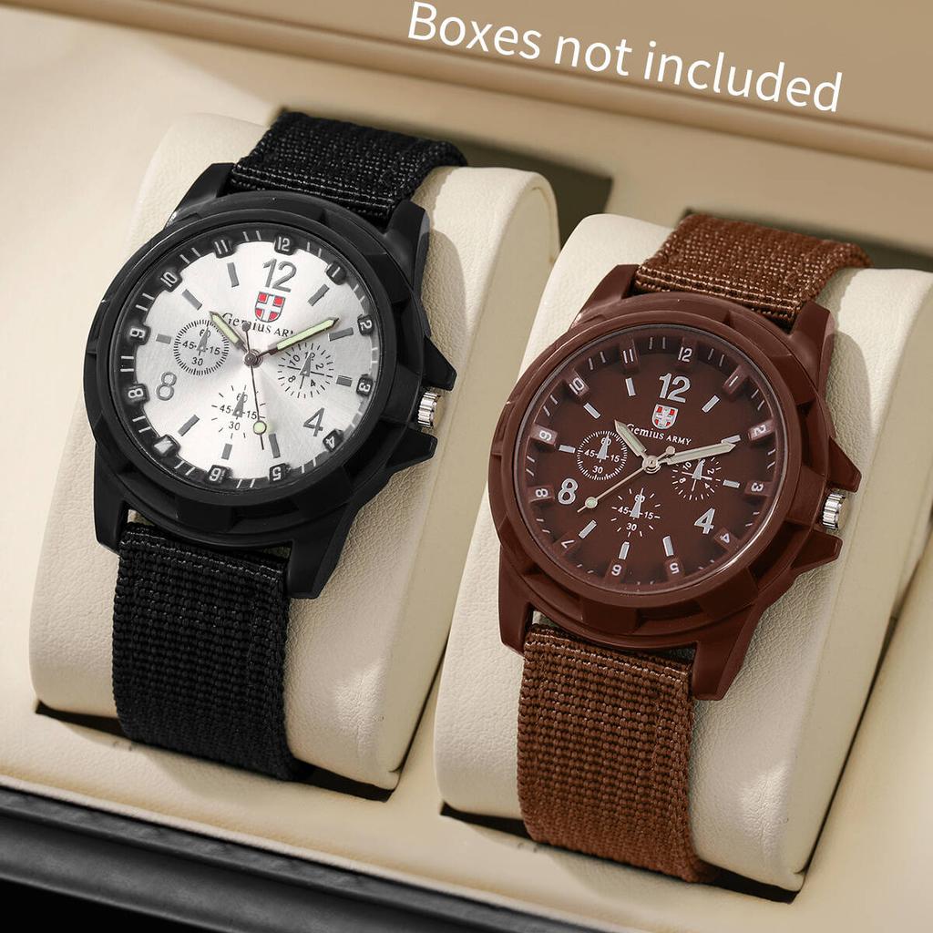 2PCS/Set Fashion Arabic Dial Men's Watches Military Watch Casual Nylon Band Quartz Wristwatches Reloj Hombre