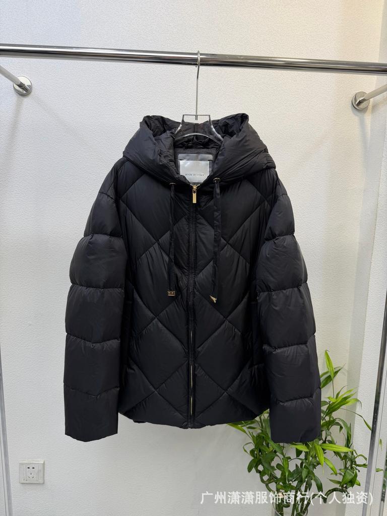 European Station Autumn and Winter New Fashion Hooded Short Rhombus Loose Large Size White Duck Down Ladies Warm Edition