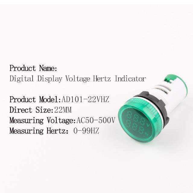 22mm AC 50-500V 0-99 Hz Round Square Digital Display Voltage Hertz meter Frequency Voltage Tester Meter Indicator Signal Light