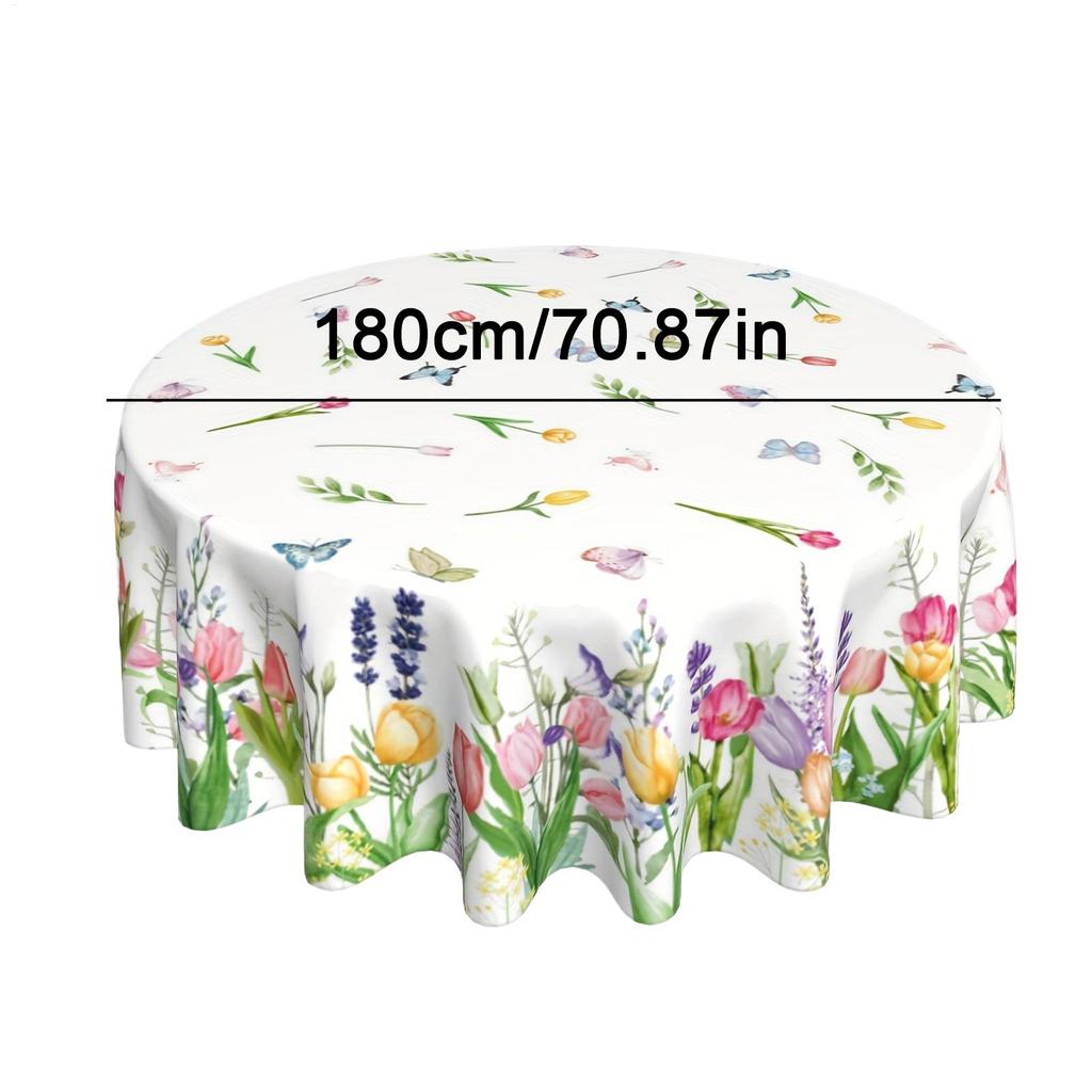 Floral Table Cloth 70 Inch Washable Fabric Spring Decor Circle Easter Tablecloths Protector for Home Farmhouse Apartment Hotel